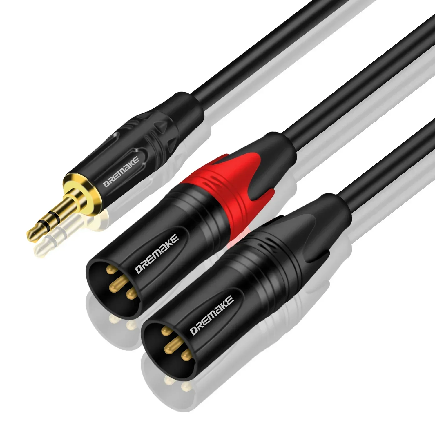 DREMAKE Jack 3,5 mm TRS Stereo do podwójnego XLR męskiego Patch Cord 3,5 mm 1/8 cala do podwójnego XLR męskiego Adapter Breakout Y Splitter Cable: 3 m