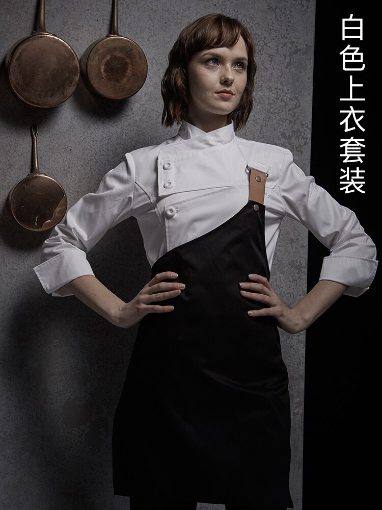 Langermet kvinner kokk uniform fransk restaurant kvinnelig baker uniform: Hvit / S