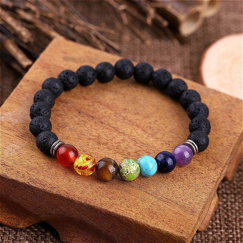 Pulsera de chacras con cuentas de piedra Natural de colores para mujer, brazalete de ágata turquesa, pulsera redonda de 8 Mm, elástica, nueva