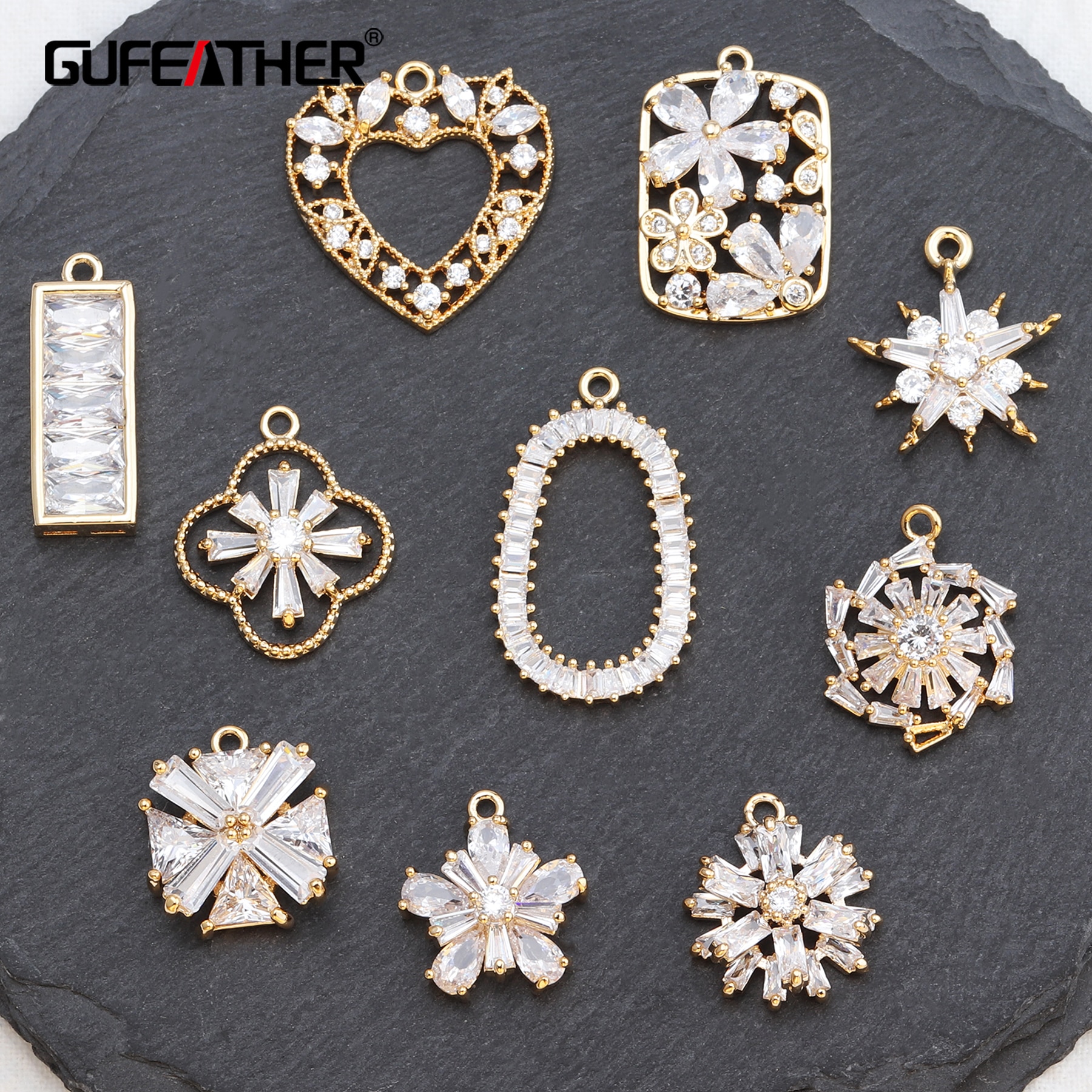 GUFEATHER M538,18k oro placcato, 0.3 micron, zircone pendente, accessori dei monili, fatto a mano, risultati dei monili, orecchini fai da te, 10 pz/lotto