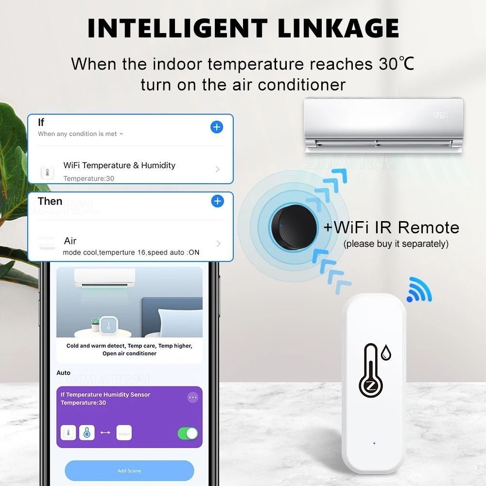 Intelligent WiFi Temperature Humidity Sensor Battery Powered Wireless Remote Monitor Humidity Temperature Monitor Convenient
