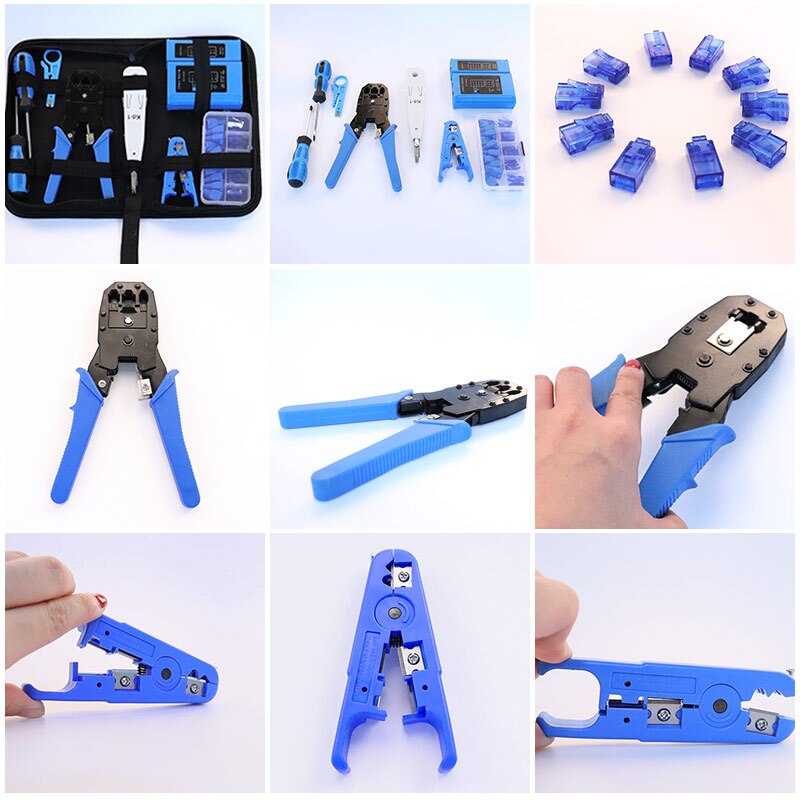 Computer Network Repair Tool Kit Lan Cable Tester Wire Cutter Screwdriver Plier Crimping Maintenance Tool Set Bag