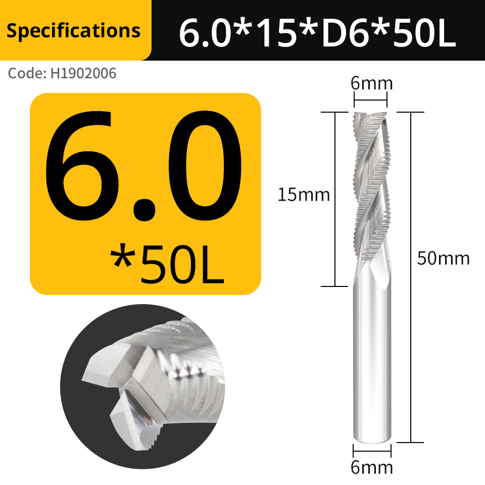 Vack HRC55 Voorbewerken End Mill Carbide 3 Fluiten Voor Staal Ijzer Aluminium Acryl Hout Frees 6 10 12Mm cnc Frezen