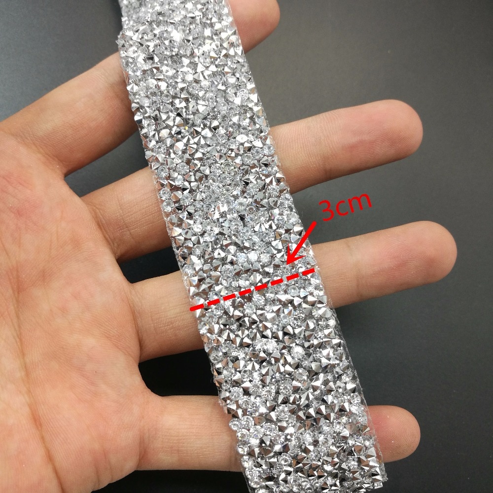 20 CM Lengte Fix Glitter jurk Steentjes Motieven Lint Crystal iron on patches applique hotfix strass 3 cm en 1 cm