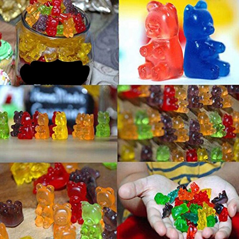 50 hulrum farverige silikone bjørn gummi slik form med 6 dropper til diy slik, gelé, kage, chokolade, is  -6 pakke
