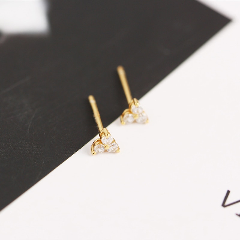 WTLTC 925 Sterling Sliver Mini Cubic Zirconia Stud Earrings 4mm Three Ball Helix Piercing Earrings Delicate Small Earrings Studs