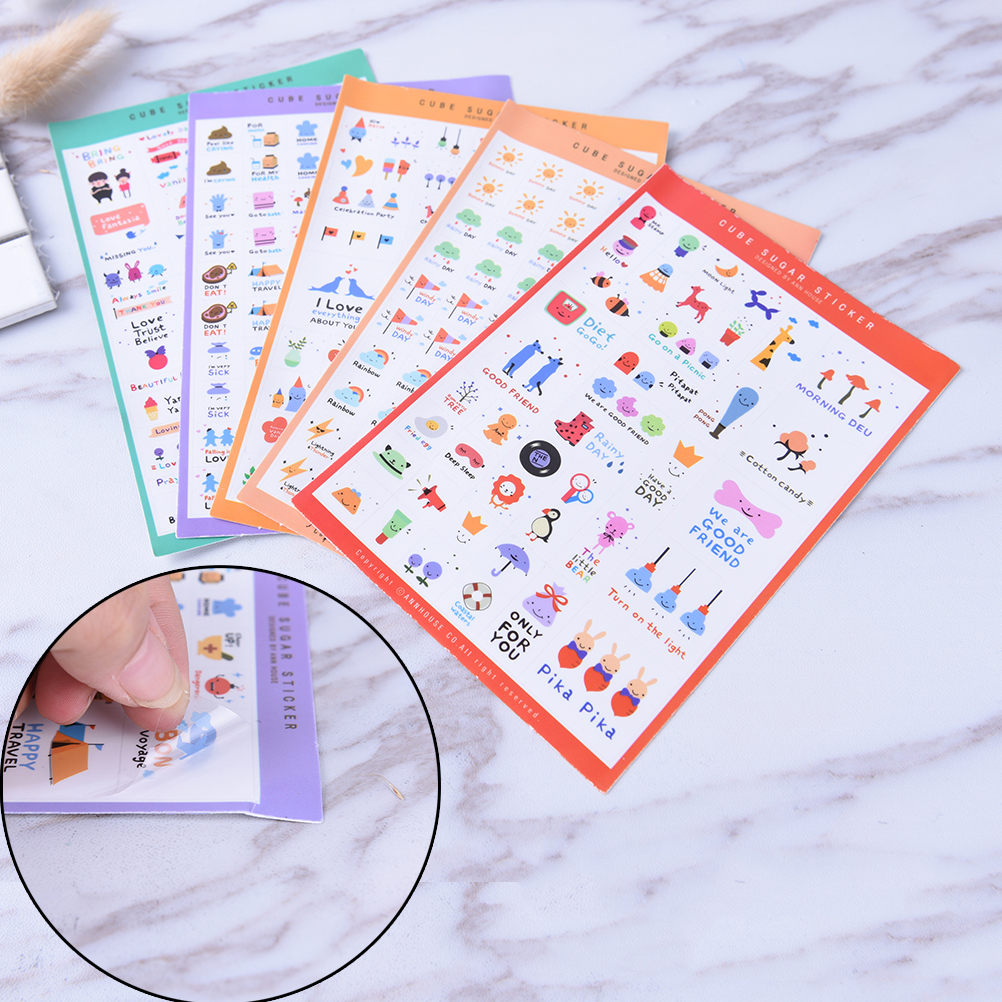 Pvc-klistermärken söta genomskinliga flingsigillkort för scrapbooking gör-det-själv-dagbok kalender anteckningsbok etikett brevpapper 5 ark/set