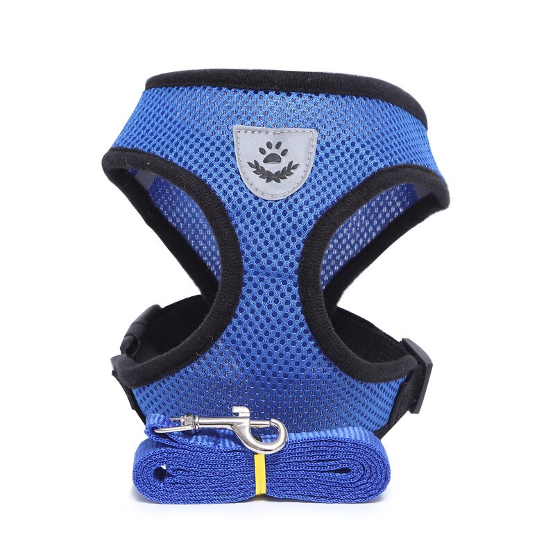 4 maten mesh reflecterende hondenhalsband, hondentuig, hondenriemset voor kleine middelgrote en grote honden, nylon puppy's, honden, kattenharnas: Blauw / S