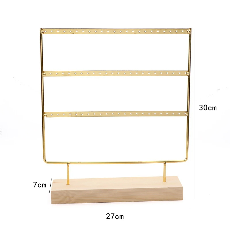 Earring Stand Wooden Base Jewelry Towel with Holes Hanging Jewelry Organizer Large Metal Holder for Earrings Ear Stud Necklace: Gold