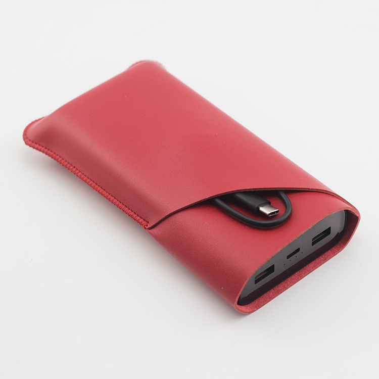 QB823 Double layer Universal Fillet holster Phone Straight leather case retro for ZMI Purple MI power Bank 10 Pro 20000mA pouch: Red