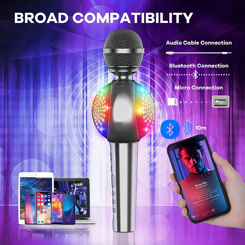 GOODAAA Bluetooth Karaoke Mikrofon für Telefon Drahtlose Tragbare Handheld Mic Lautsprecher mit LED-Licht Magie Sound Singen Maschine