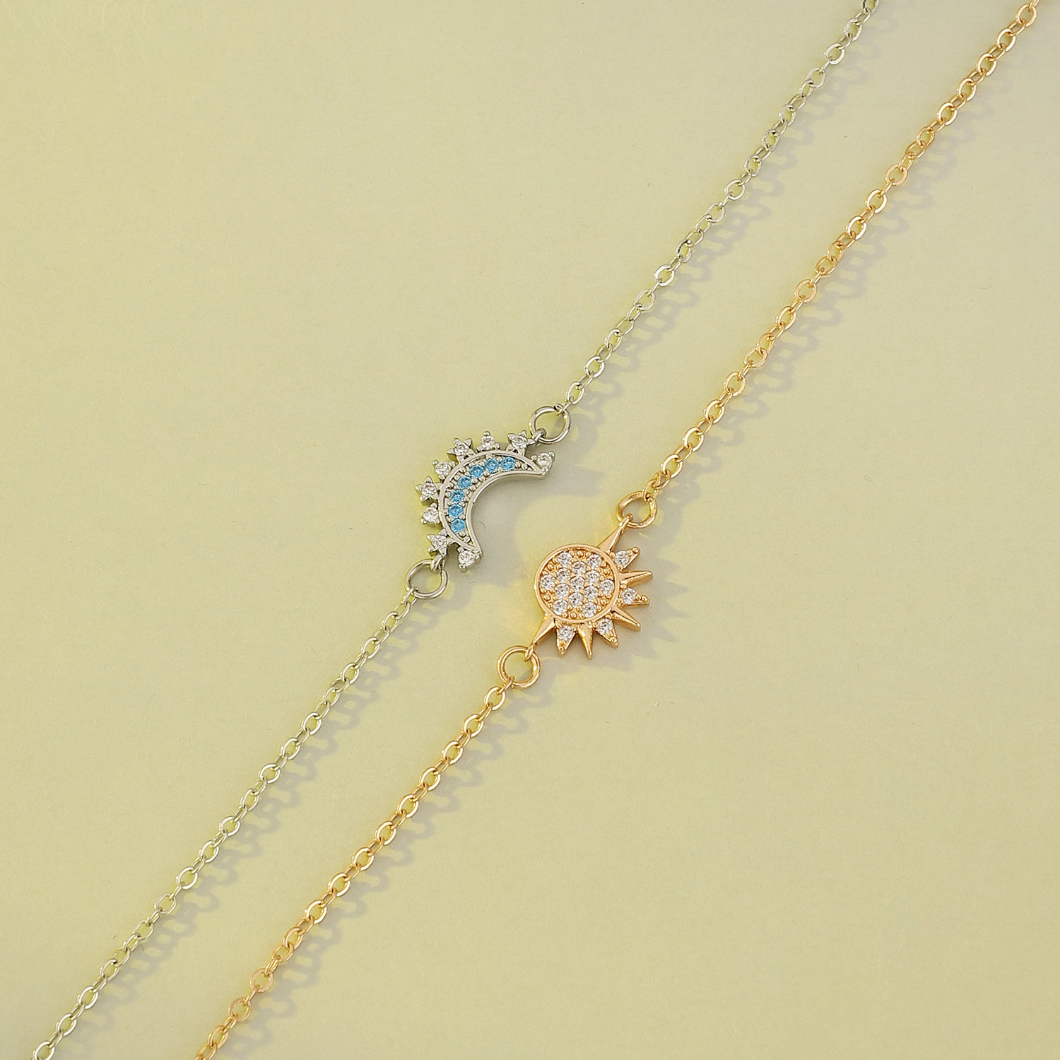 YILUOCD, 2 uds., pulsera de sol y luna de circonia cúbica brillante para mujer, conjunto de pulseras ajustables para parejas, de joyería para y boda