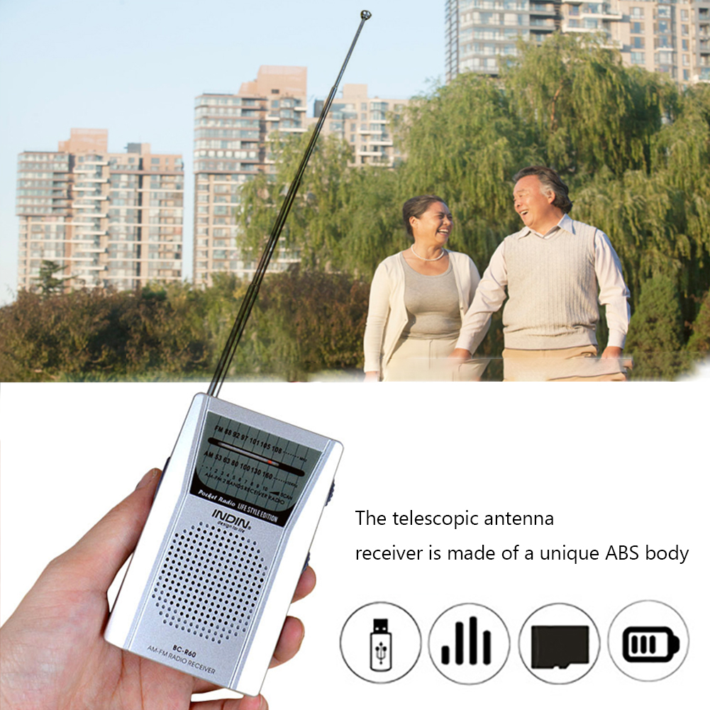 BC-R60 Portable AM FM Radio AA Battery Operated Loud Speaker Headphone Jack Portable Radio World Receiver Built-In Speaker