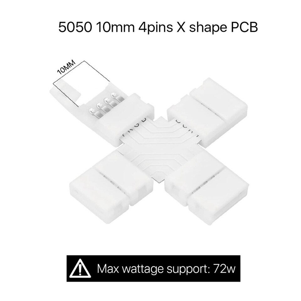 LED Strip Cross Connector 3-Pack 10mm X-Shaped 4Pin RGB Connector SMD5050 LED Light Strip DIY Fittings