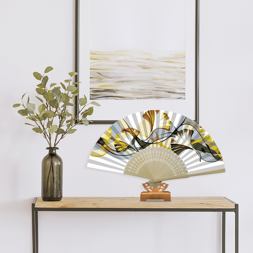 Handmade Oil Painting Ginkgo Leaf Folding Fan By Numbers DIY Painted Craft Home Decoration Digital Oil Painting Fan