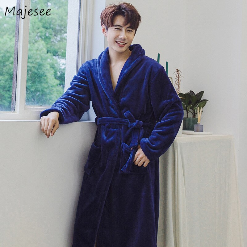 Gewaden Mannen Turn-down Kraag Gedrukt Flanel Warme Zachte Winter Dikkere Lange Eenvoudige Dagelijkse Mens Trendy Kleding chic