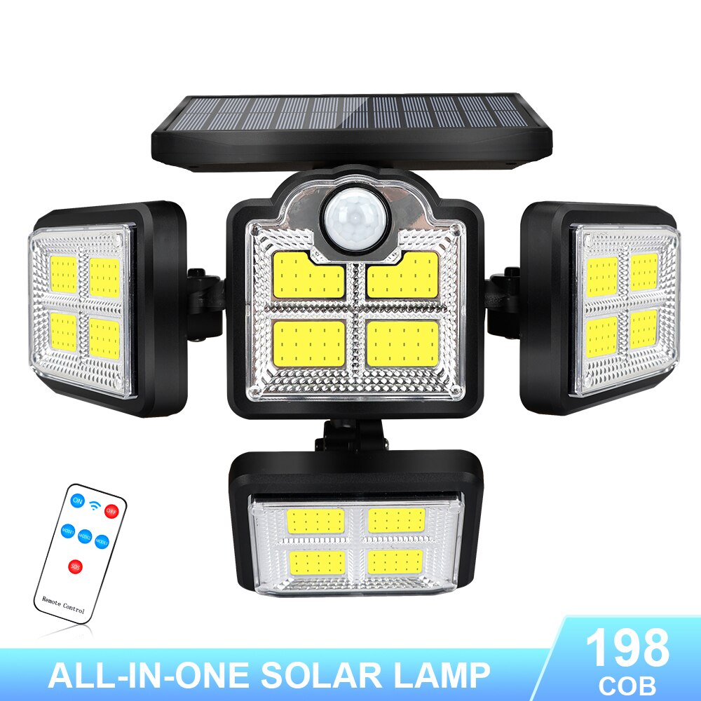 Panel słoneczny światło na czujnik ruchu 192/198LED ścienne lampa bezpieczeństwa 4 głowy zewnętrzne oświetlenie krajobrazu 3 tryby IP65 wodoodporna z Remot: 198COB-Integrated / 2PCS