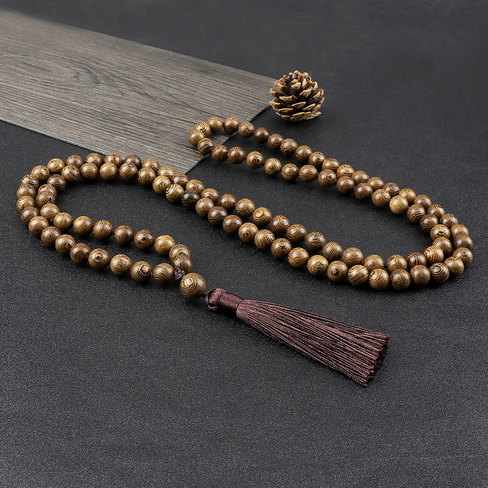 Collier de perles Mala Vintage 6 8 10mm, perles en bois originales pour hommes et femmes, colliers de méditation de Yoga avec pompon, bijoux bouddhistes de prière, 108