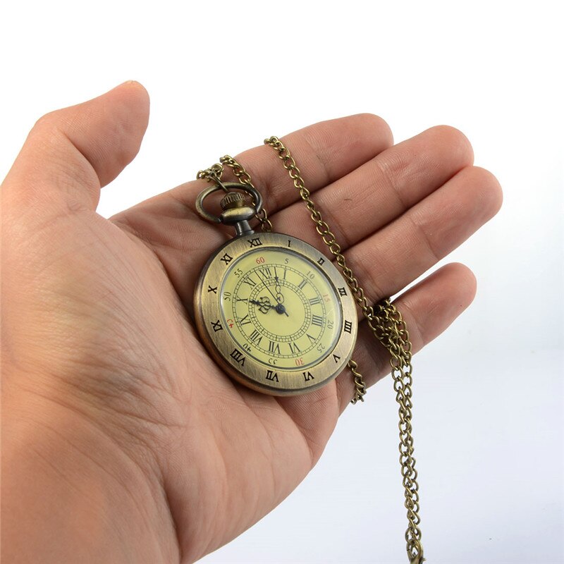 Unique Men Women Vintage Pocket Watch Roman Numerals Fob Watch 3 Dials Character Necklace Pendant Clock Time with Chain