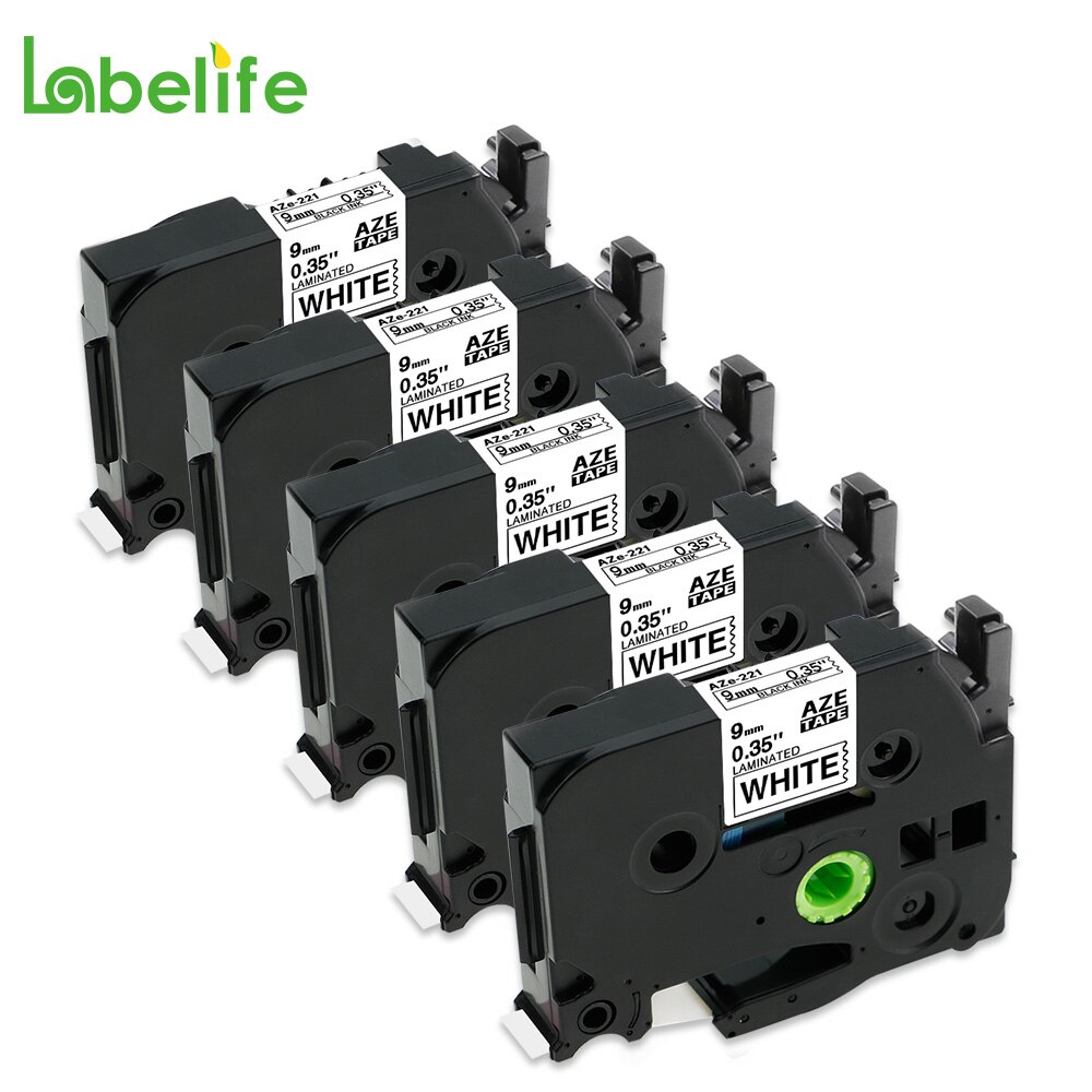 Labelife 5Pack/lot 9mm *8m TZe-221 TZ-221 TZ221 Compatible With Brother P-Touch Black on White Label Tape for Label Printer