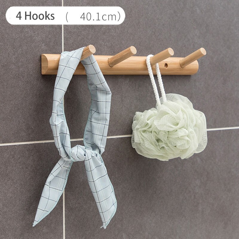 Solid Wood Wall Hooks Coat Rack Crochet Clothes Hook Hanger Adhesive Hook Corner Shelf Bamboo Floating Shelf Household Decor: 4 Hooks