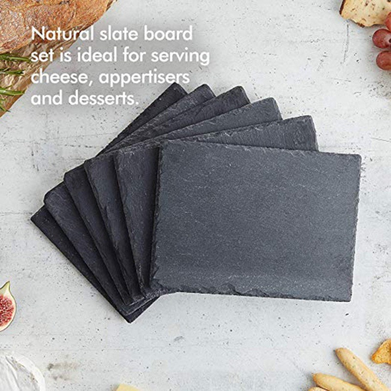 Slate Stone Coasters Rectangle Black Natural Edge Stone Drink Coaster Pad Serving Plate For Home Bar Kitchen
