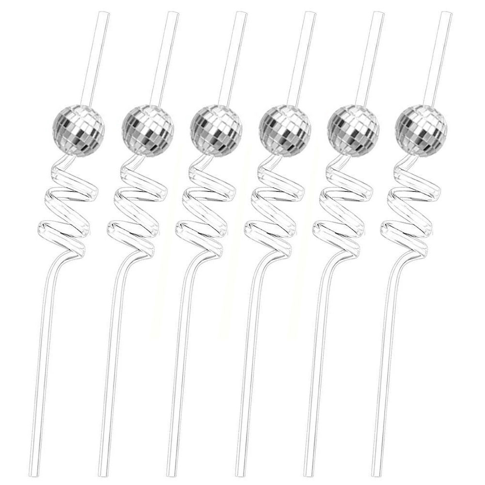 Pajitas de bola de discoteca con espejo de 6 piezas, decoración para de cumpleaños, boda, despedida de soltera, suministro para cóctel: Default Title