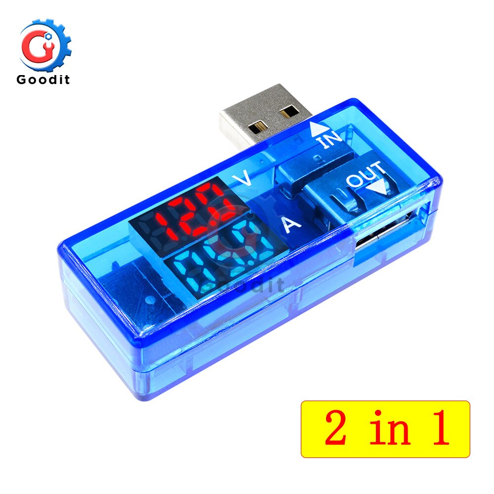 Led Digitale Dual Usb-poort Stroom Spanning Opladen Test Detector Tester Batterij Arts Meter Monitor Voltmeter Amperemeter Charger: 2 in 1 Blue L type