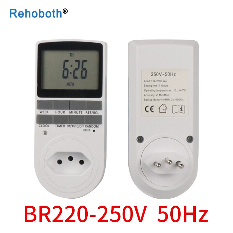 24 Hour Cyclic Electronic Digital Timer Switch EU UK AU US BR FR Plug Kitchen Timer Outlet Programmable Timing Socket: BR(220V-250V 50HZ)