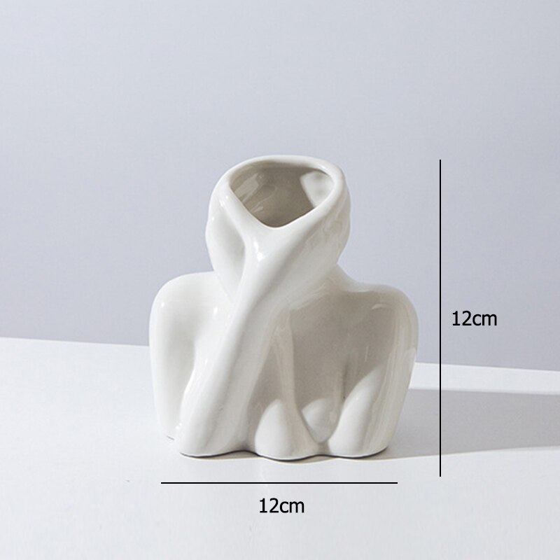 Nordisk stil blomstervase kropp halvt ansikt blomsterkrukke vase keramikk kunst håndverk hjemmedekorasjon tilbehør moderne hjemmekontor dekor: D -12cm 4.7 tommer