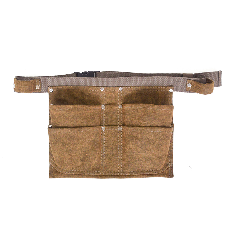 4-Pocket Adjustable Tool Belt Bag Heavy Duty Khaki Tool Belt, Canvas Tool Waist Pouches Hammer Holder for Garden Work Organizer