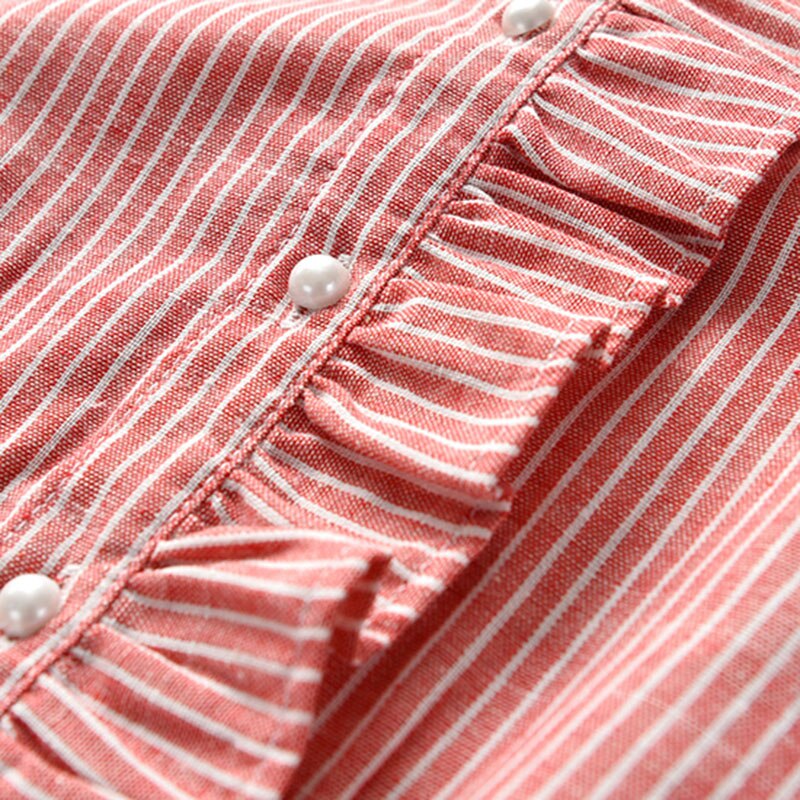 Blusa de encaje con volantes para niña, camisa de manga larga de algodón a rayas para niño, tops, prendas de vestir para niño de 2 a 8 años