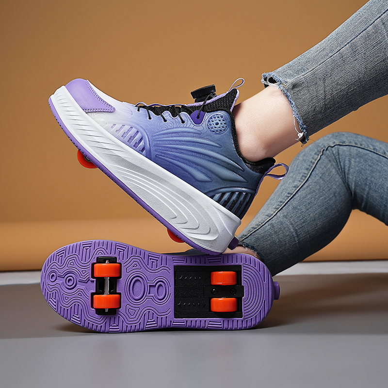 Patines de ruedas intermitentes para niños, zapatos con 2 ruedas, patín de velocidad para niños, zapatillas de deporte para niñas y niños, patines con ruedas extraíbles: Morado / 41