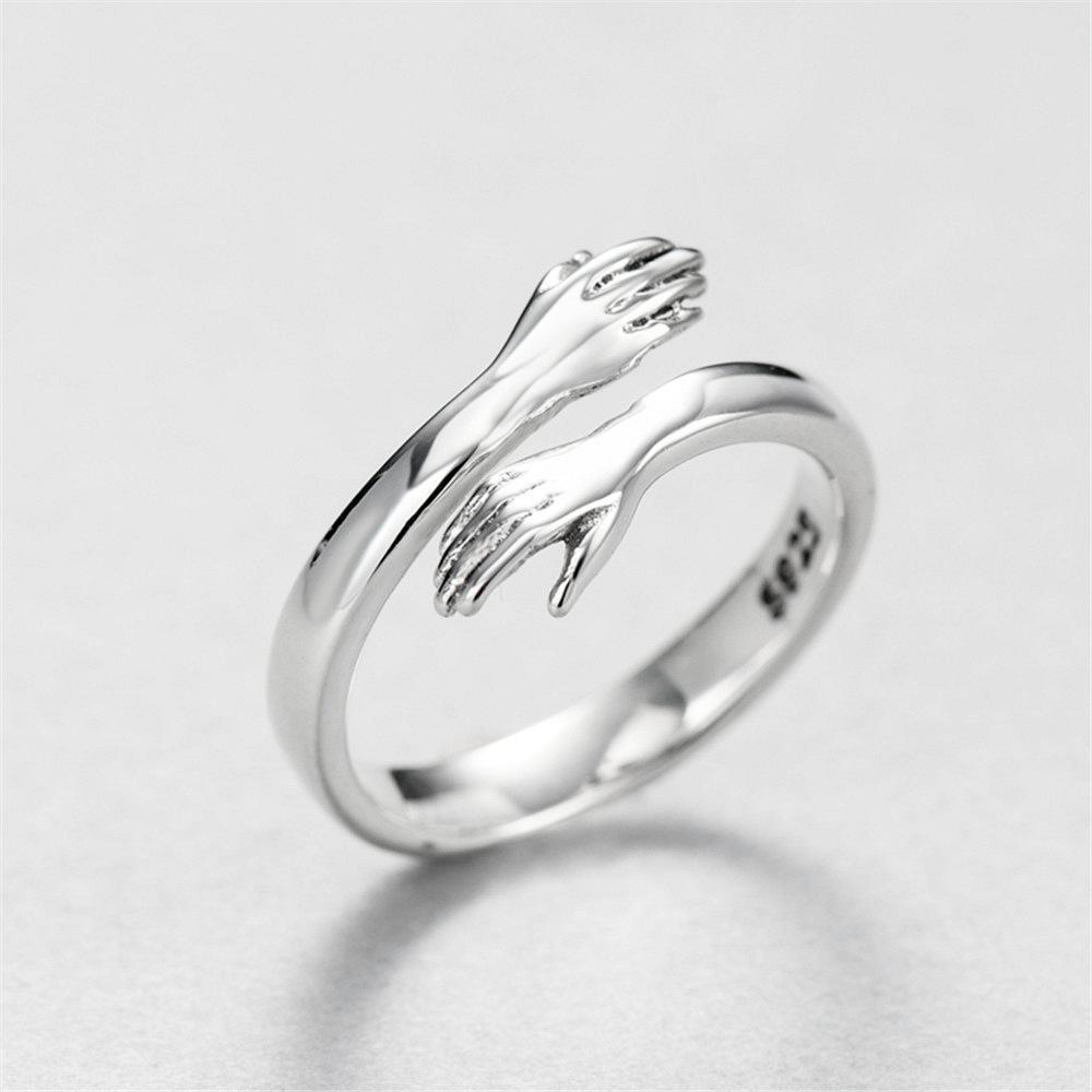 Anillo de plata con orejas de gato para mujer y niña, anillo ajustable con abierto, joyería bonita, ,: hug