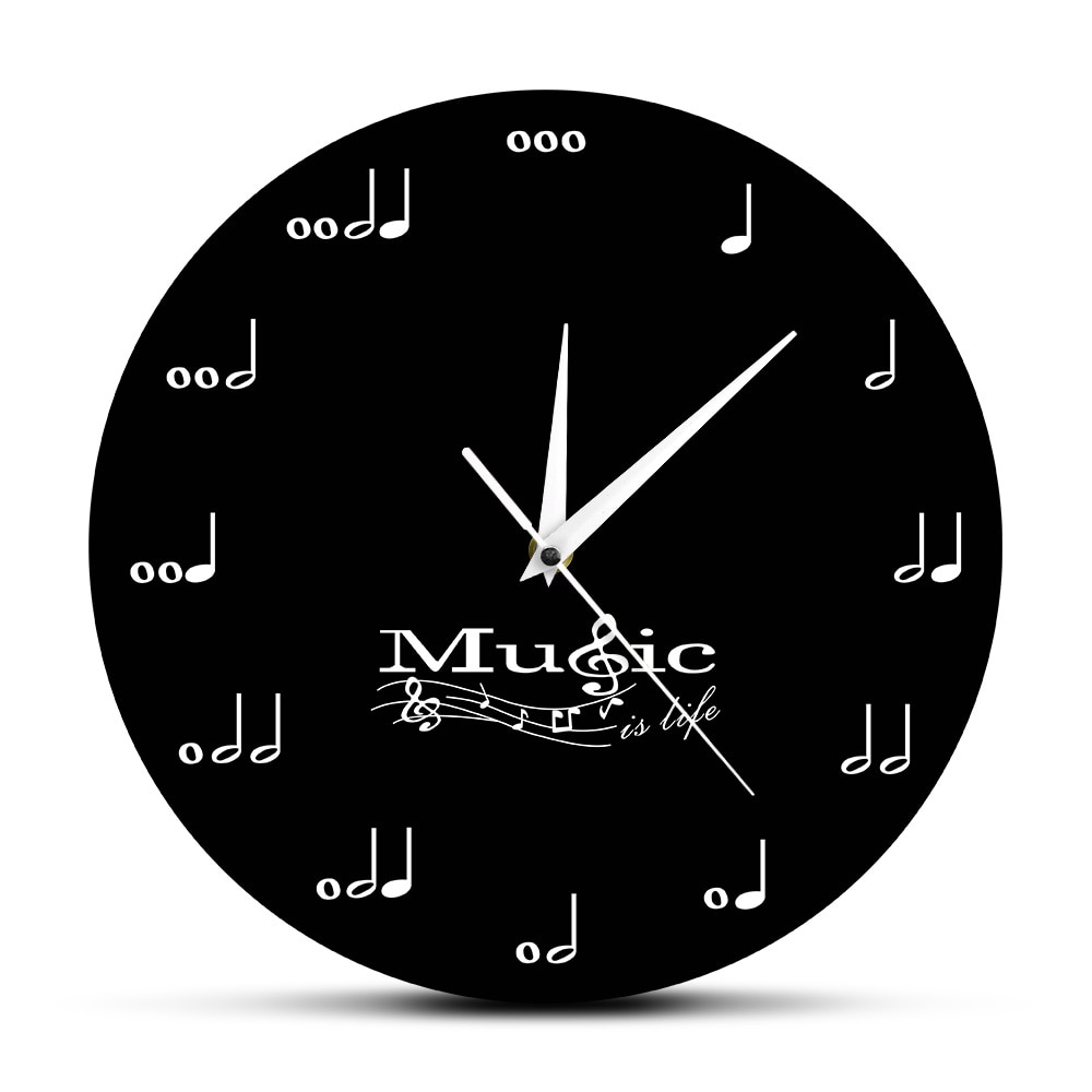 Music Is Life Inspirational Wall Clock Music Notes Musical Clock Treble Clef Stave Music Studio Hanging Wall Watch Musician