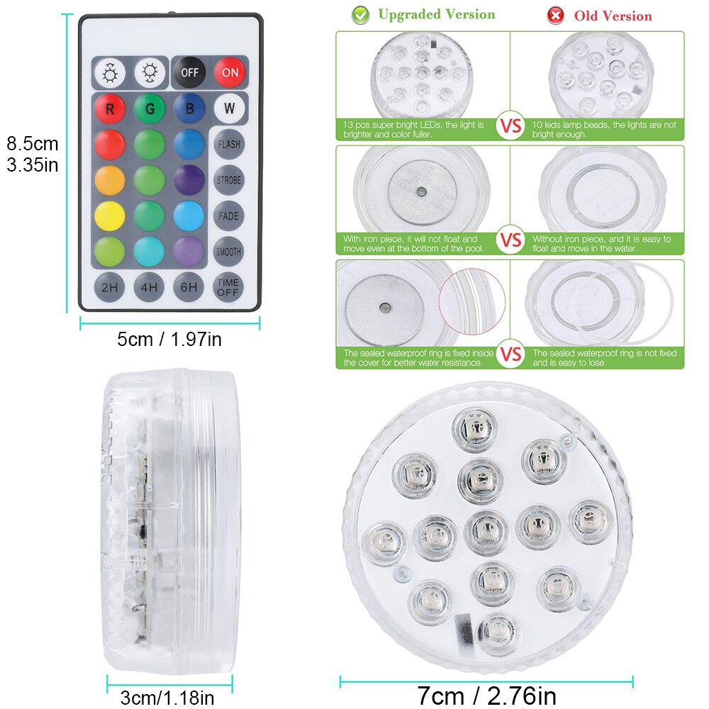 IP68 Remote Control Timer Submersible LED Lights Underwater Outdoor Lighting Tub Light Aquarium Light Pool Base Garden Decor
