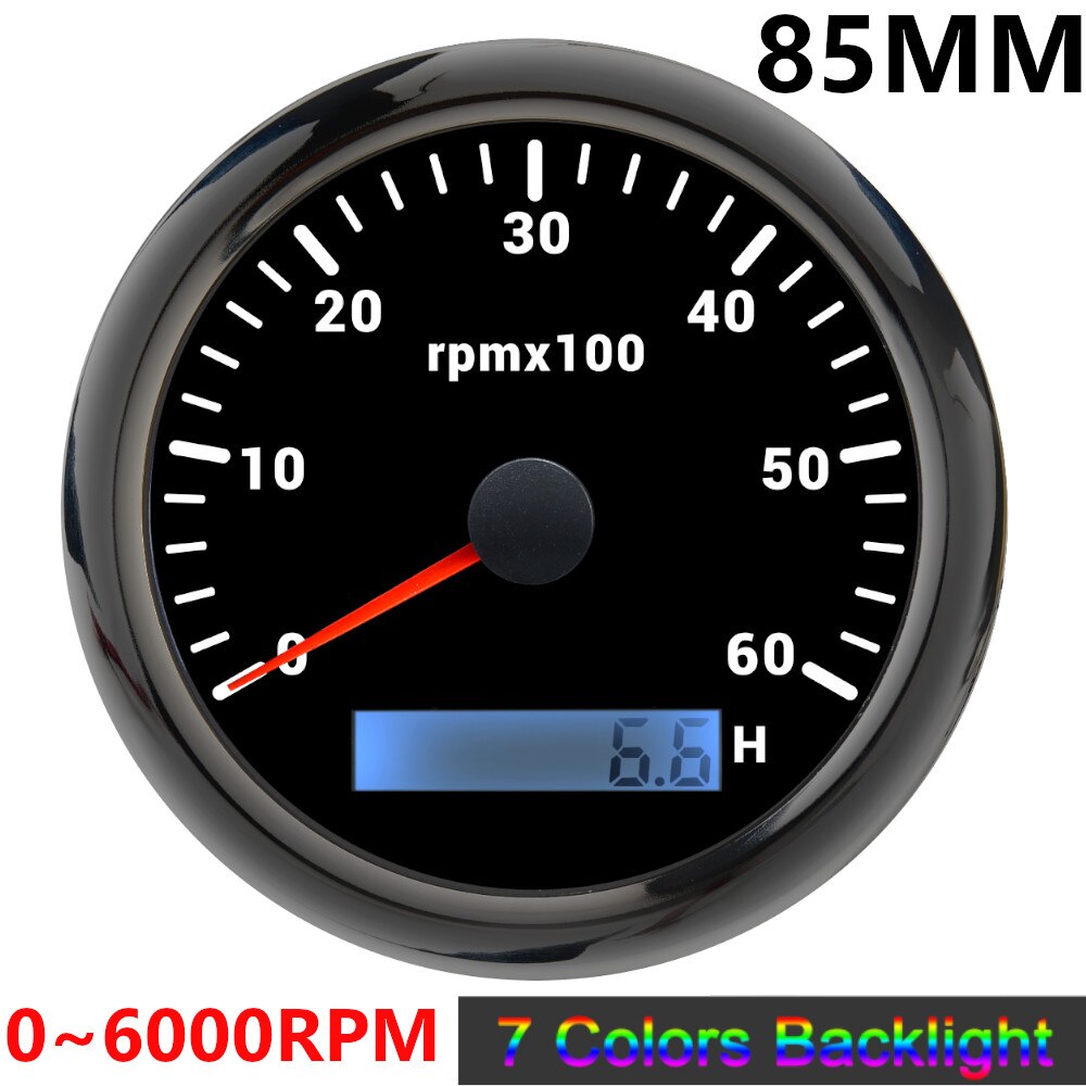 85mm Tachometer 3000 6000 8000 RPM Tacho Mit 7 Farben Hintergrundbeleuchtung Marine Boot RPM Meter Gauge LCD Tacometro Digital stunde Meter: BN 6000 rpm meter