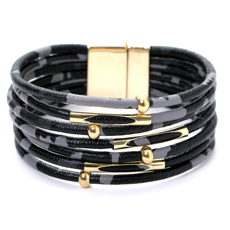 D&D Leopard Leather Bracelets For Women Bracelets & Bangles Multilayer Wrap Wide Bracelet Jewelry