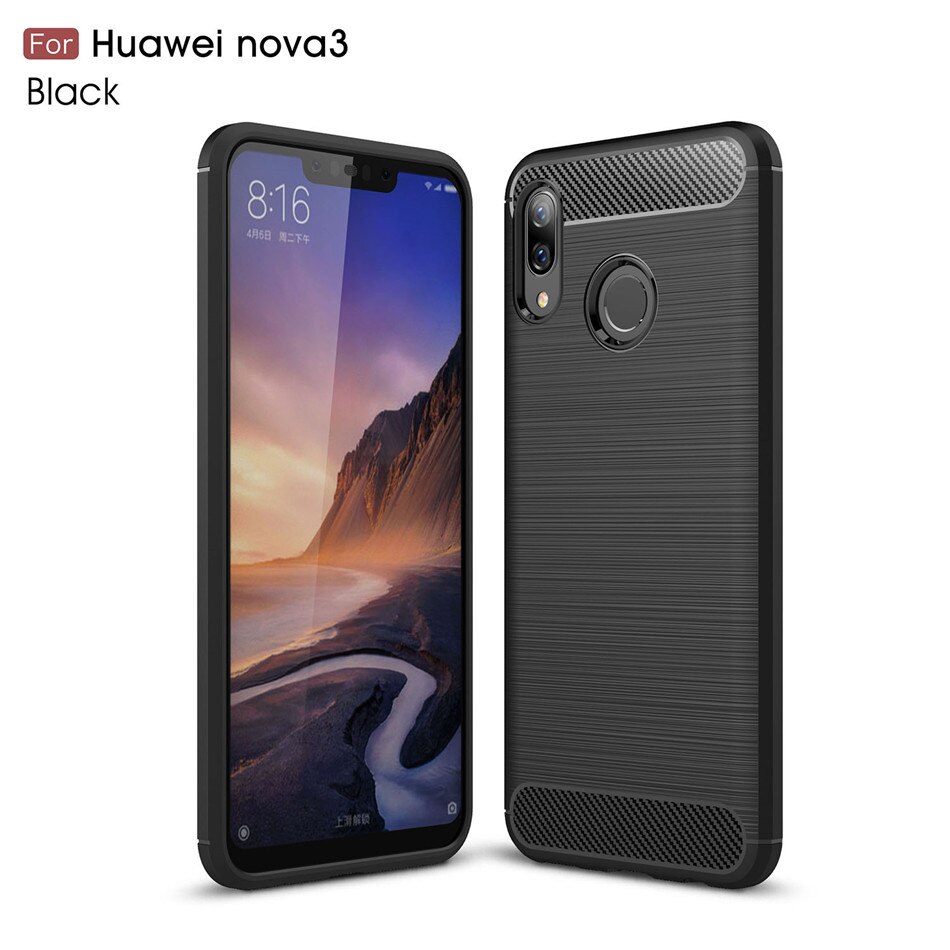 Siliconen Case Voor Huawei Nova 3 3i Nova 3E Shockproof Gemonteerd Carbon Fiber Soft Tpu Telefoon Cover Voor Huawei Nova 3i Case: Nova 3 / Black