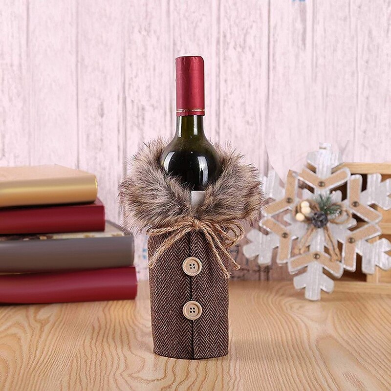 Suéter con cuello y botones para botella de vino, conjunto de vestido para Navidad, suéter, funda para botella de vino, 2 uds.