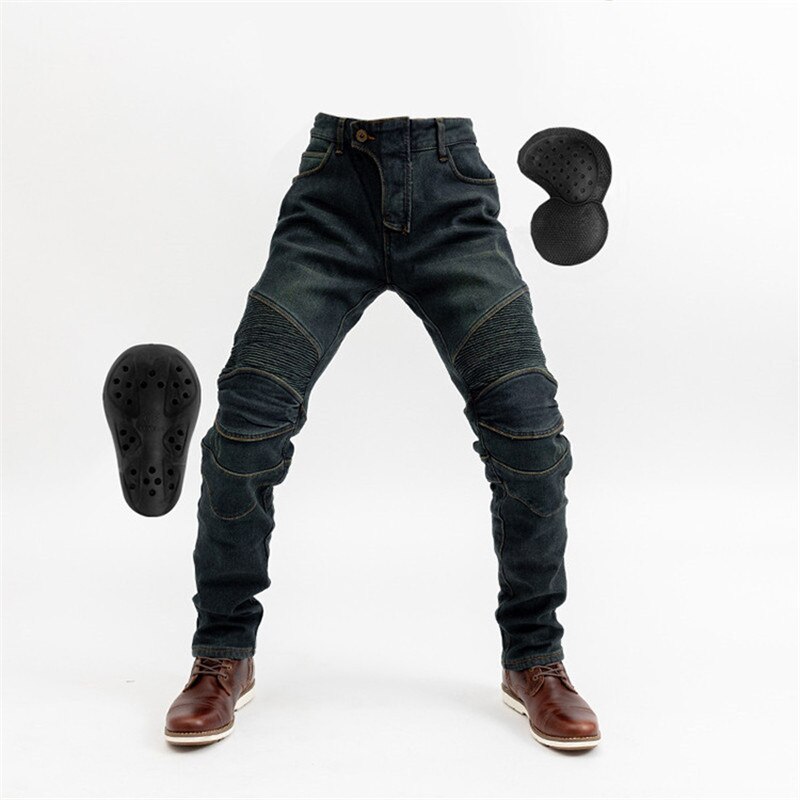 Pantalon de cyclisme en velours bleu pour moto, protection des genoux