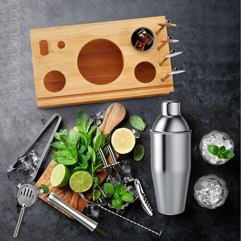 14PCS 750Ml Stainless Steel Cocktail Shaker Bar Mojito Set Jigger Muddler Bartender Tools Kit