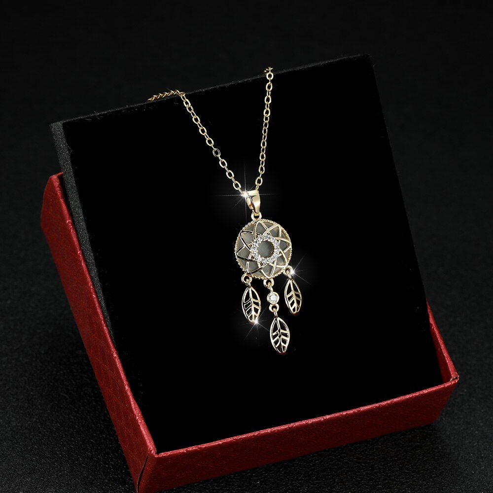 Traumfänger-halskette für damen, goldfarben, mit hohler blattquaste, zartes schmuckstück