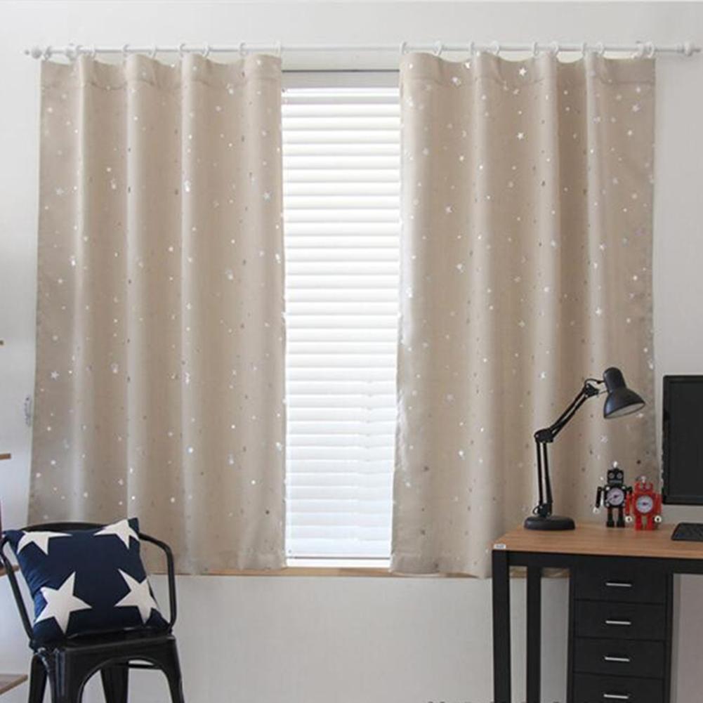 Shiny Stars Blackout Curtains Shading Polyester for Kids Children Bedroom Korean Style Window Voile Tulle Curtains: Beige