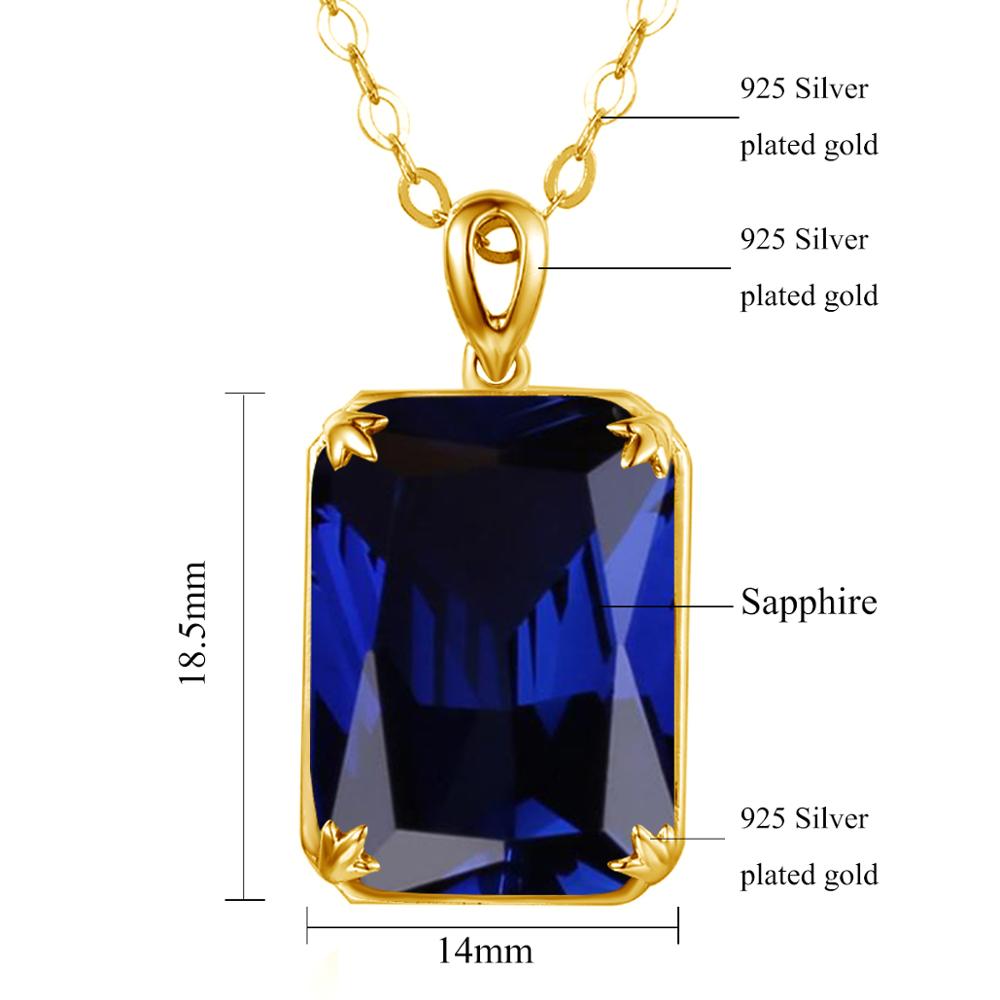 Szjinao Silver Pendant For Women Real 925 Sterling Silver Gold Color Blue Sapphire Statement Pendants Gemstones Fine Jewelry