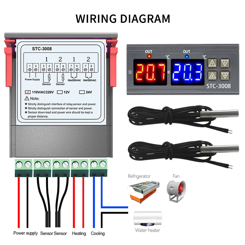 Digital temperaturregulator termostat termoregulator inkubator relæ led 10a varme køle stc -1000 12v 24v 220v