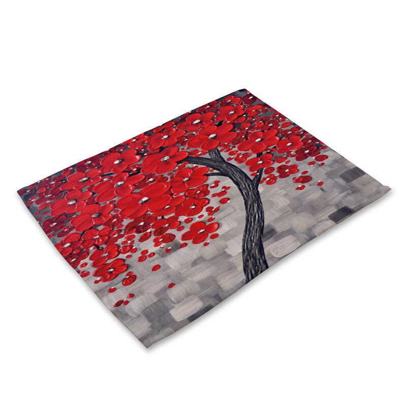 1Pcs Flower Tree Pattern Kitchen Placemat Dining Table Mat Drink Coaster Cotton Linen Pad Bowl Cup Mat 42*32cm Home Decor MP0016: G
