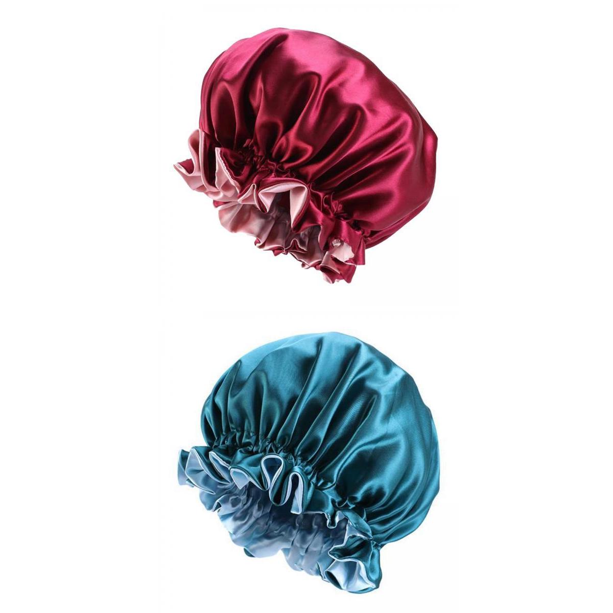 2pc Satin Bonnet Sleep Bonnet Cap Double Layer Sleeping Hair Bonnet