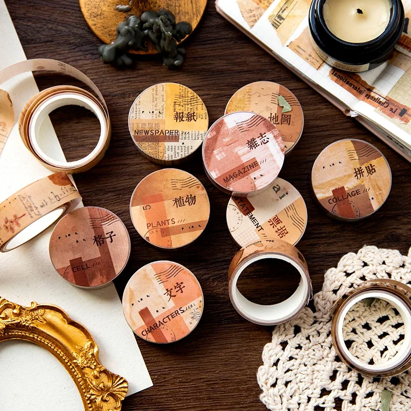 15mm*2m vintage washi-papirtapes retro gammelt papir dekorativt klæbebånd gør-det-selv scrapbooking klistermærke etiket brevpapir