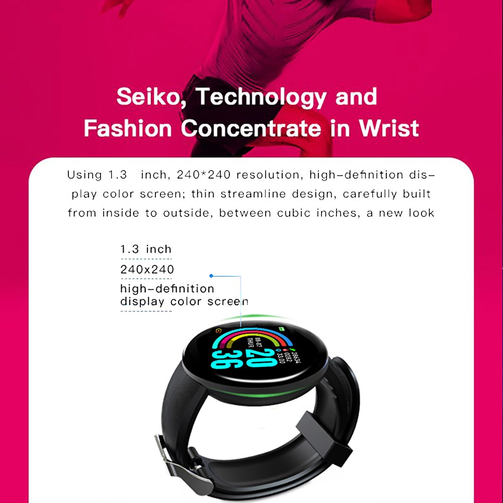 Reloj inteligente resistente al agua para hombre y mujer, pulsera inteligente con control del ritmo cardíaco y de la presión sanguínea